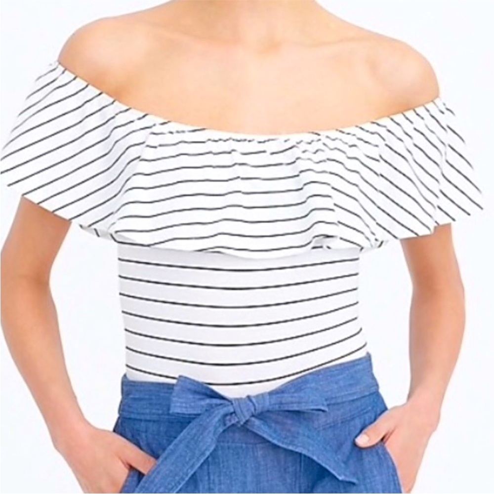 J crew NWOT ruffle off the shoulder stripe bodysuits